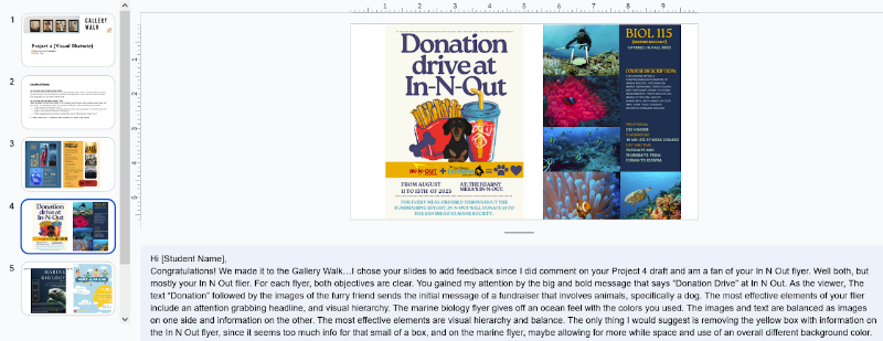 Professor Mariam Kushkaki Google Slides activity for her students Visual Rhetoric project