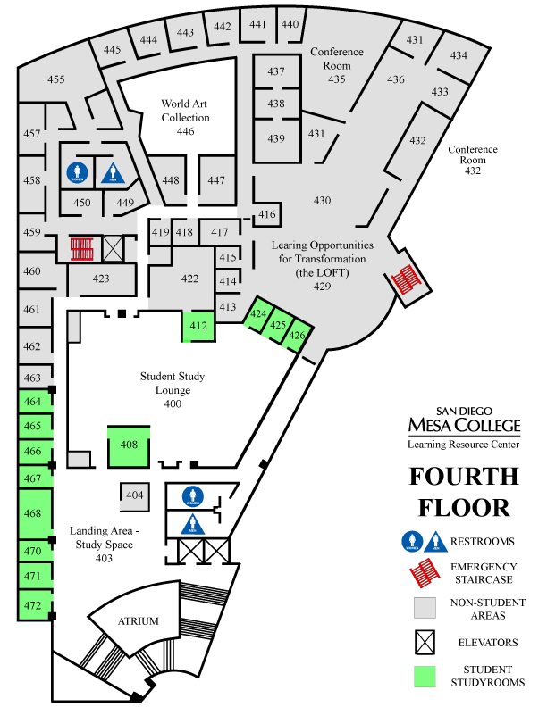 LRC 4th Floor Map_Spring 2026 Mesa College Library 4th Floor
